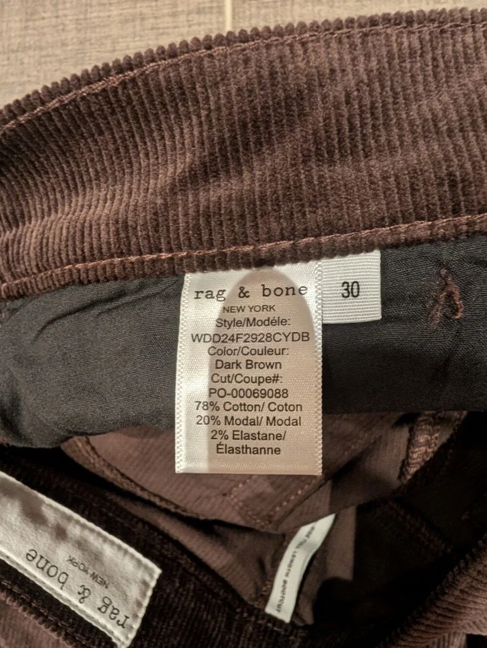 rag & bone Dark Brown Boot Cut Corduroy Jeans